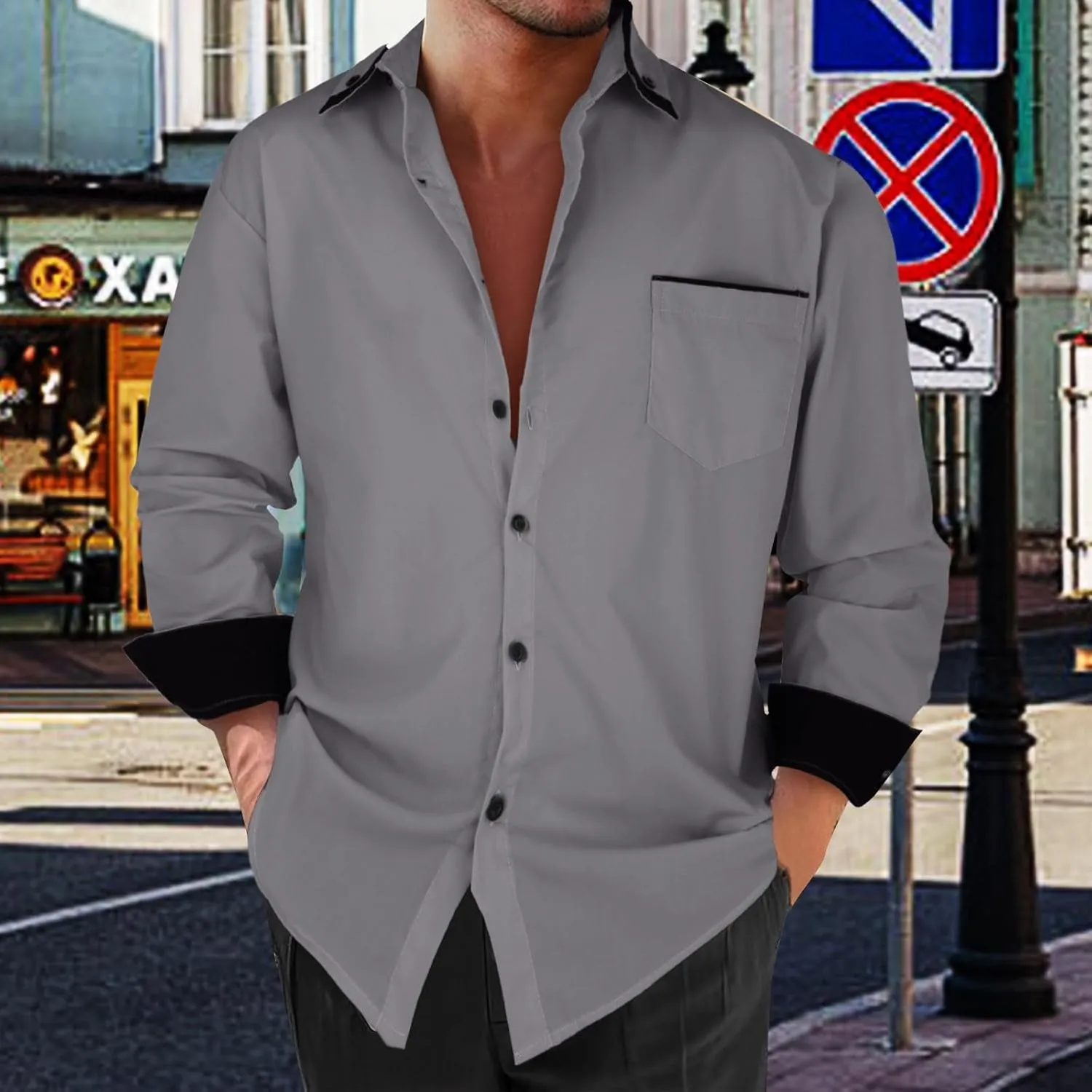 Men's Dress Shirt Long Sleeve Button Down Business Shirt Pocket Wrinkle Resistant Collar Office Work Meeting Formal Blouse
