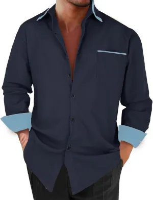 Men's Dress Shirt Long Sleeve Button Down Business Shirt Pocket Wrinkle Resistant Collar Office Work Meeting Formal Blouse