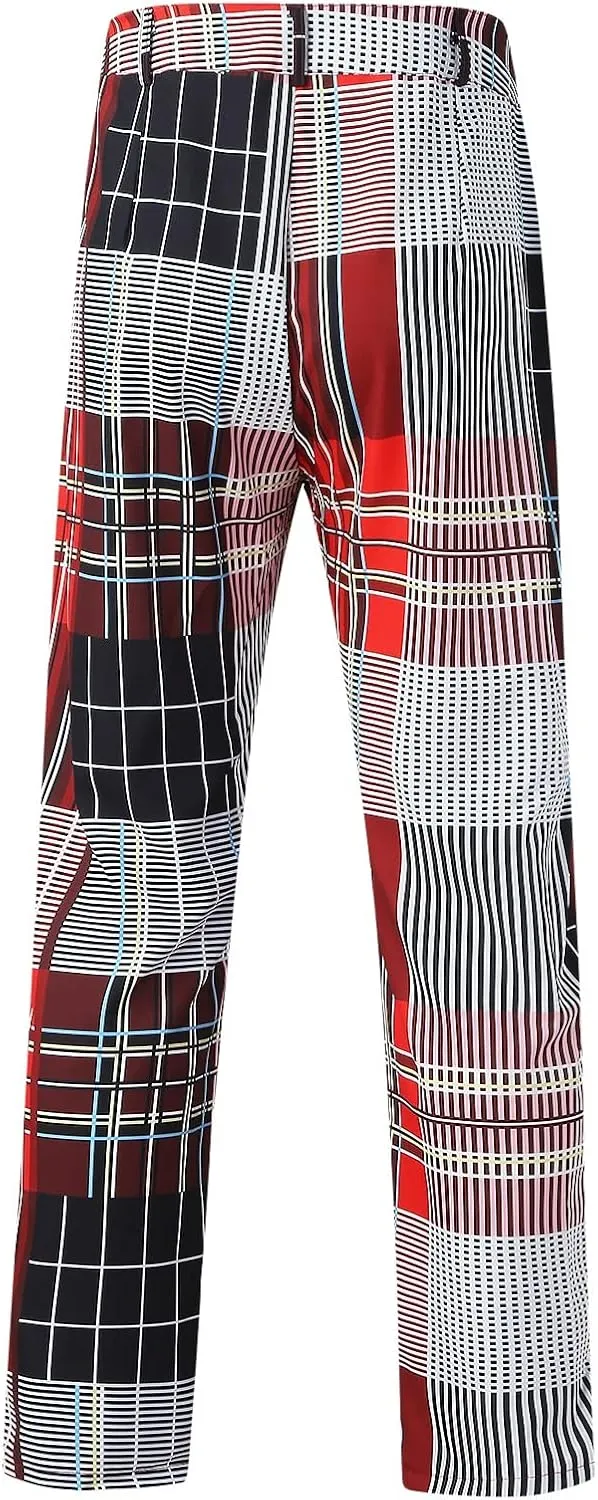 Mens Fashion Chinos Plaid Stretch Dress Pants Slim Fit Casual Business Suit Pants Big and Tall Flat-Front Golf Pants
