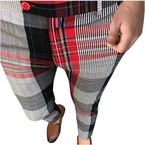 Mens Fashion Chinos Plaid Stretch Dress Pants Slim Fit Casual Business Suit Pants Big and Tall Flat-Front Golf Pants