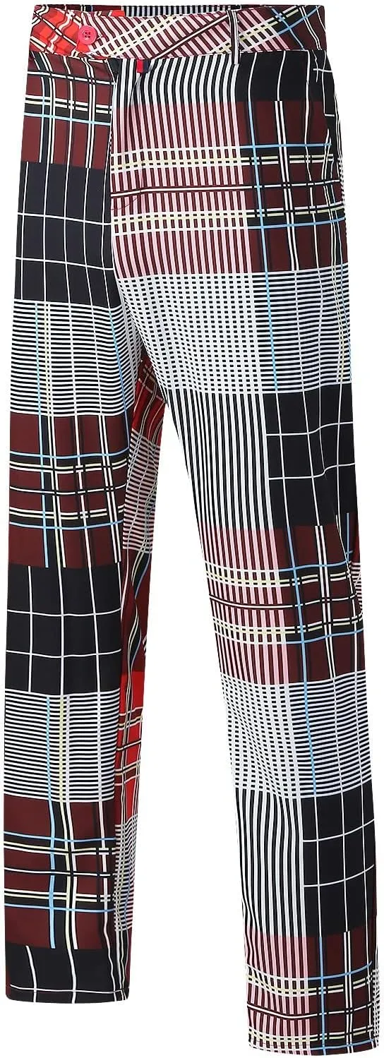 Mens Fashion Chinos Plaid Stretch Dress Pants Slim Fit Casual Business Suit Pants Big and Tall Flat-Front Golf Pants