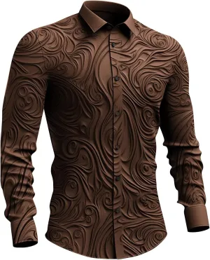 Mens Fashion Dress Shirts Texture 3D Print Long Sleeve Button Down Shirt Gothic Retro Casual Regylar Fit Suit Shirts