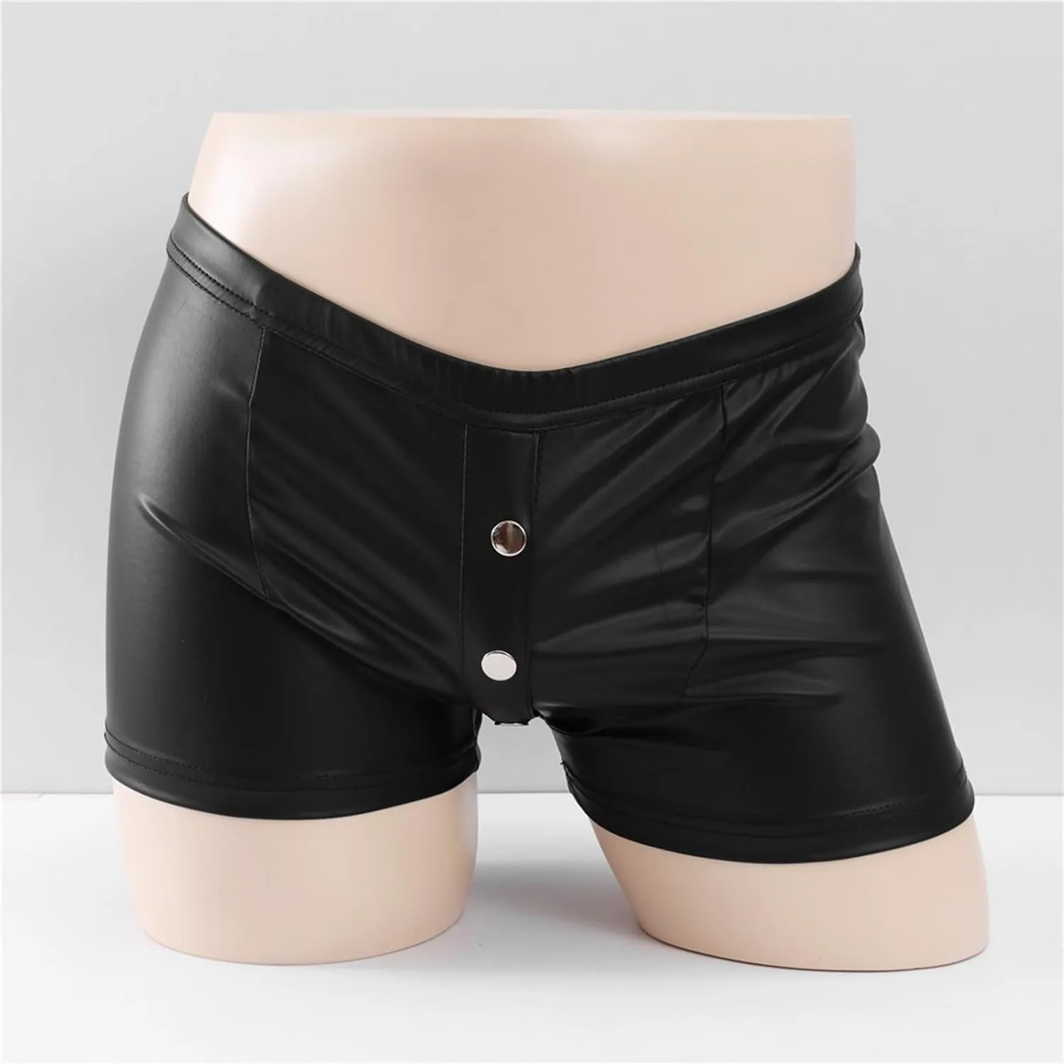 Men's Faux Leather Trunks Boxer Briefs Low Waisted Buttons Underwear Shorts Erotic Fashion Stretch Underpants Panties