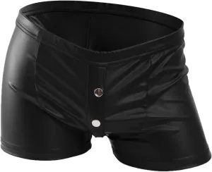 Men's Faux Leather Trunks Boxer Briefs Low Waisted Buttons Underwear Shorts Erotic Fashion Stretch Underpants Panties