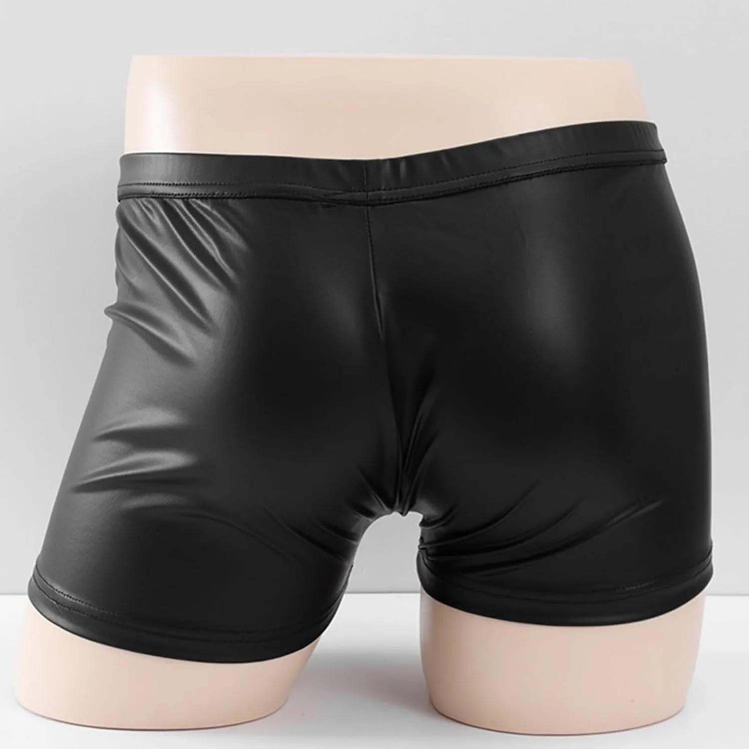 Men's Faux Leather Trunks Boxer Briefs Low Waisted Buttons Underwear Shorts Erotic Fashion Stretch Underpants Panties