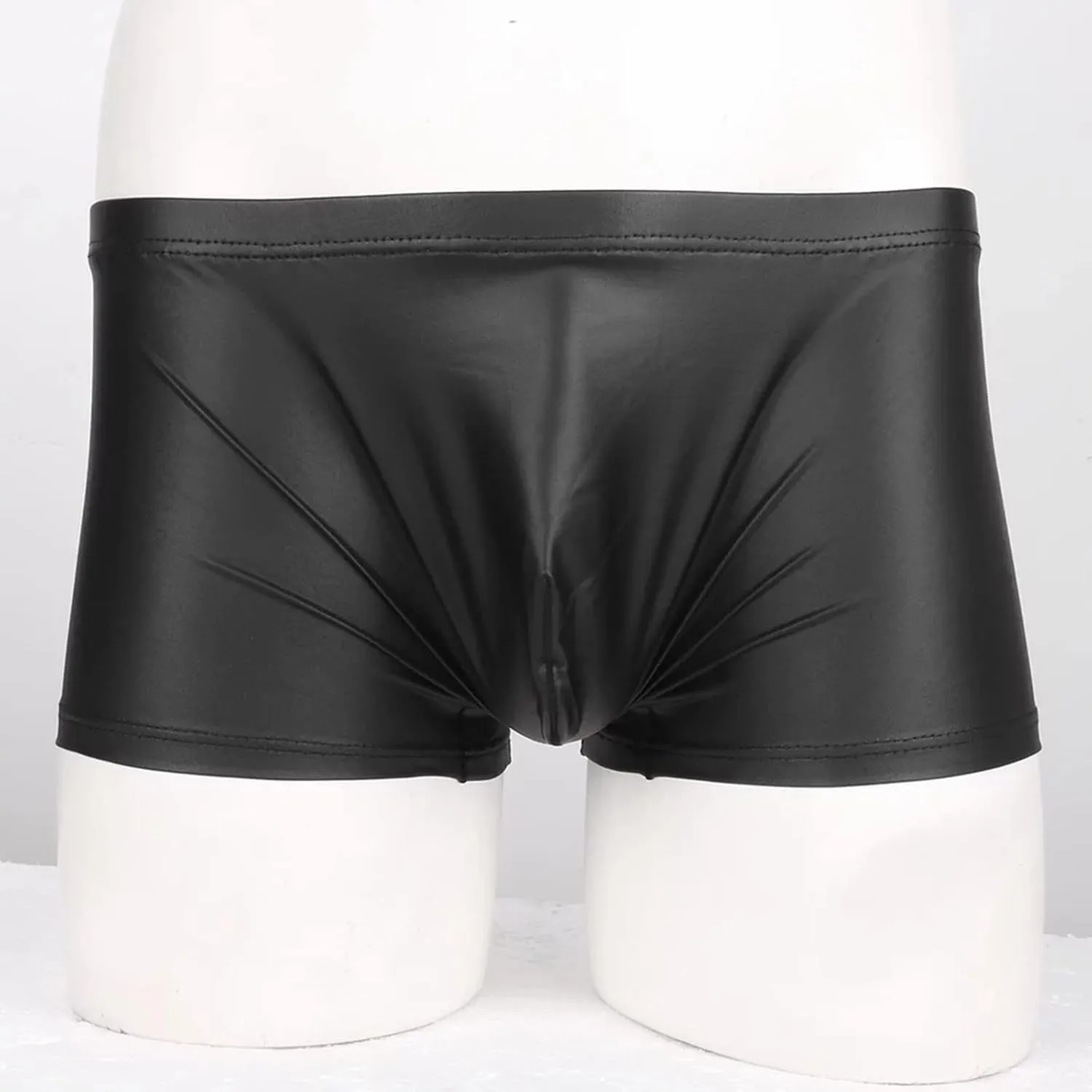 Men's Faux Leather Underpants Brief Low Waisted Bulge Pouch Underwear Shorts Erotic Comfort Soft Bikini Underpants
