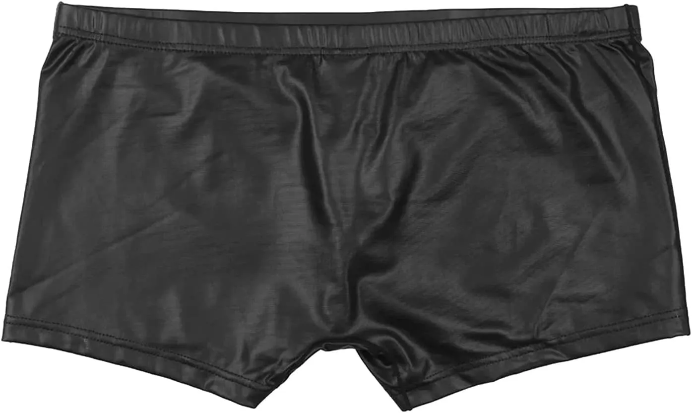 Men's Faux Leather Underpants Brief Low Waisted Bulge Pouch Underwear Shorts Erotic Comfort Soft Bikini Underpants