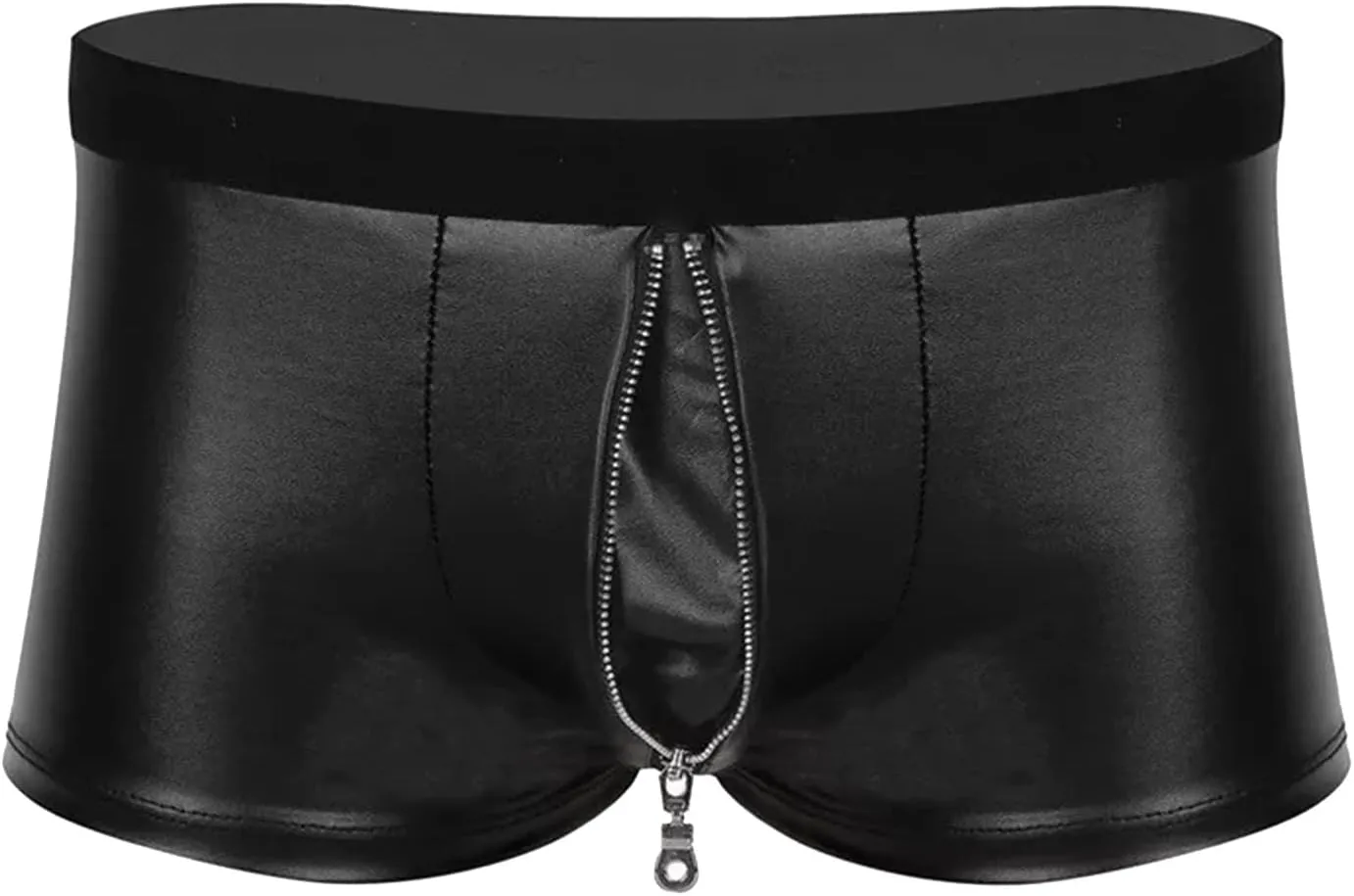 Mens Front Zipper Boxer Briefs With Faux Leather Low Waisted Stretch Lingerie Underpants Comfort Sexy Underwear Shorts
