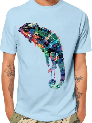 Men's Funny T Shirts Colorful Lizard Graphic Tees Lightweight Breathable Short Sleeve Shirts Casual Workout Tops