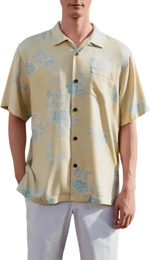 Men's Hawaiian Floral Shirts Silk Short Sleeve Button Down Casual Tropical Beach Holiday Shirts