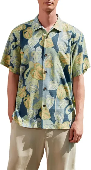 Men's Hawaiian Floral Shirts Silk Short Sleeve Button Down Casual Tropical Beach Holiday Shirts