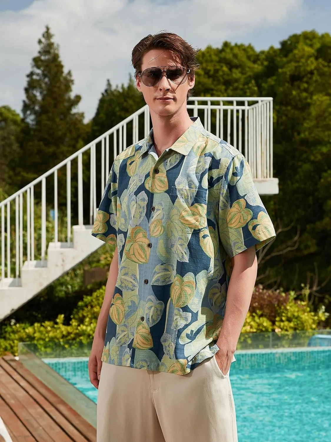 Men's Hawaiian Floral Shirts Silk Short Sleeve Button Down Casual Tropical Beach Holiday Shirts