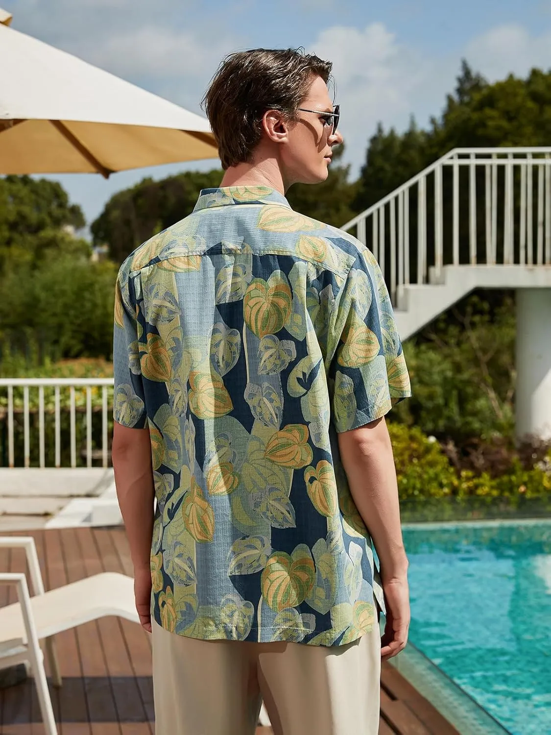 Men's Hawaiian Floral Shirts Silk Short Sleeve Button Down Casual Tropical Beach Holiday Shirts