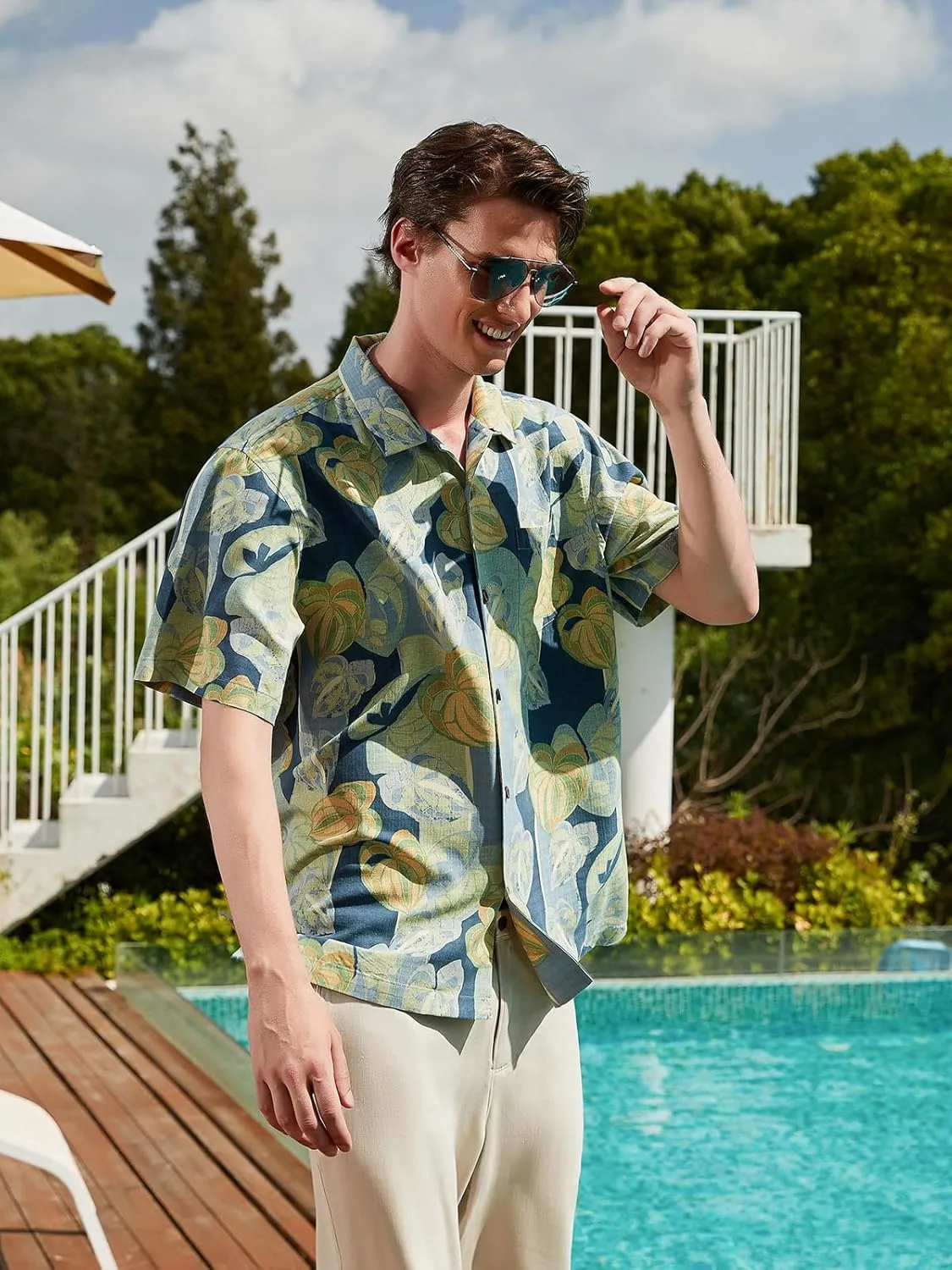 Men's Hawaiian Floral Shirts Silk Short Sleeve Button Down Casual Tropical Beach Holiday Shirts