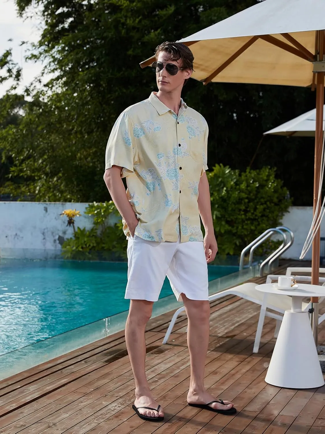 Men's Hawaiian Floral Shirts Silk Short Sleeve Button Down Casual Tropical Beach Holiday Shirts