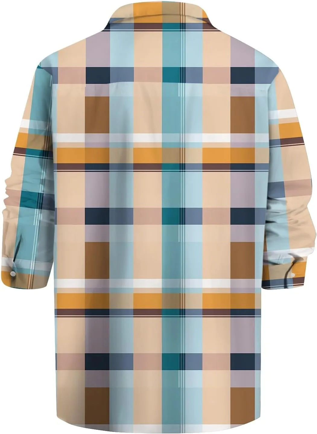 Mens Hawaiian Shirts Color Block Printed Casual Long Sleeve Button Down Turn Down Collar Slim Fit Beach Dress Shirts