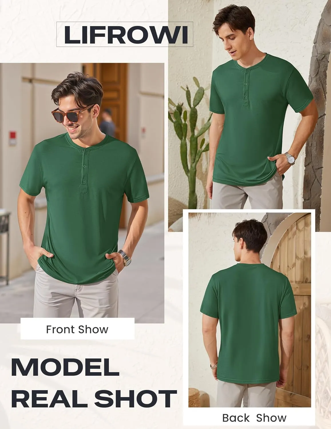 Men's Henley Short Sleeve Shirts Casual T-Shirts Button Top Summer Soild Basic Tee