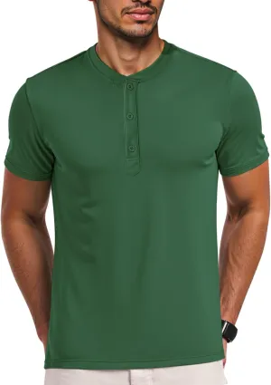 Men's Henley Short Sleeve Shirts Casual T-Shirts Button Top Summer Soild Basic Tee