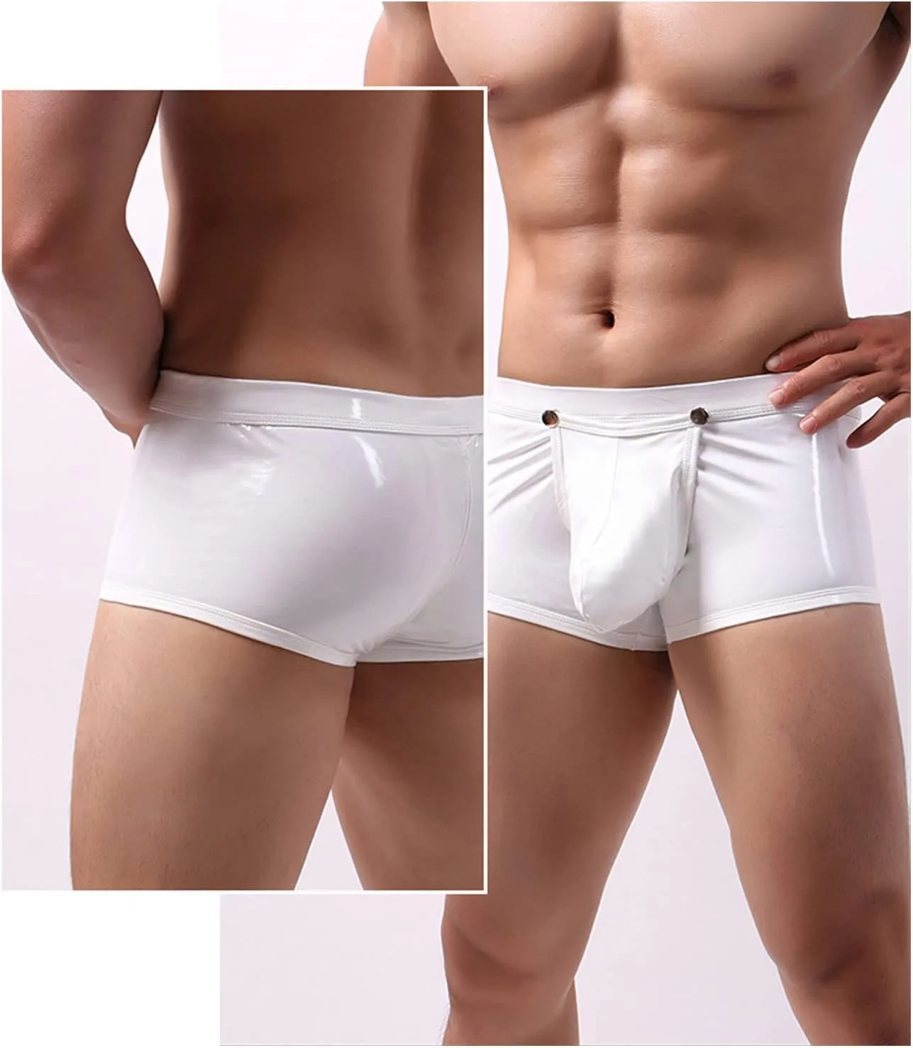Men's Imitation Patent Leather Boxer Briefs Low Waist Sexy Pouch Trunks Underwear Metallic Shiny Thong Underpant
