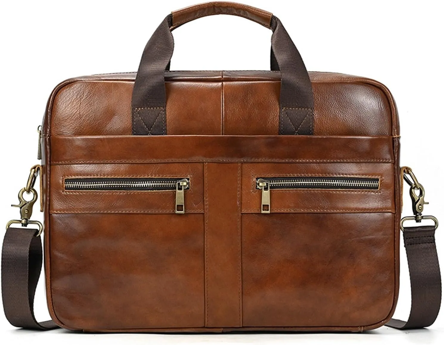 Men's Leather Handbag Business Trip Briefcase 15 "computer Bag Cowhide Shoulder Crossbody Bag