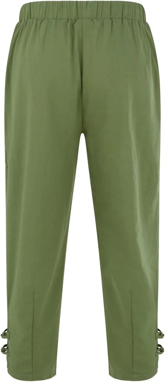 Men's Linen Casual Pants with Pockets Summer Elastic Waist Basic Capris Solid Leisure Athletic Five Short Pant Big and Tall