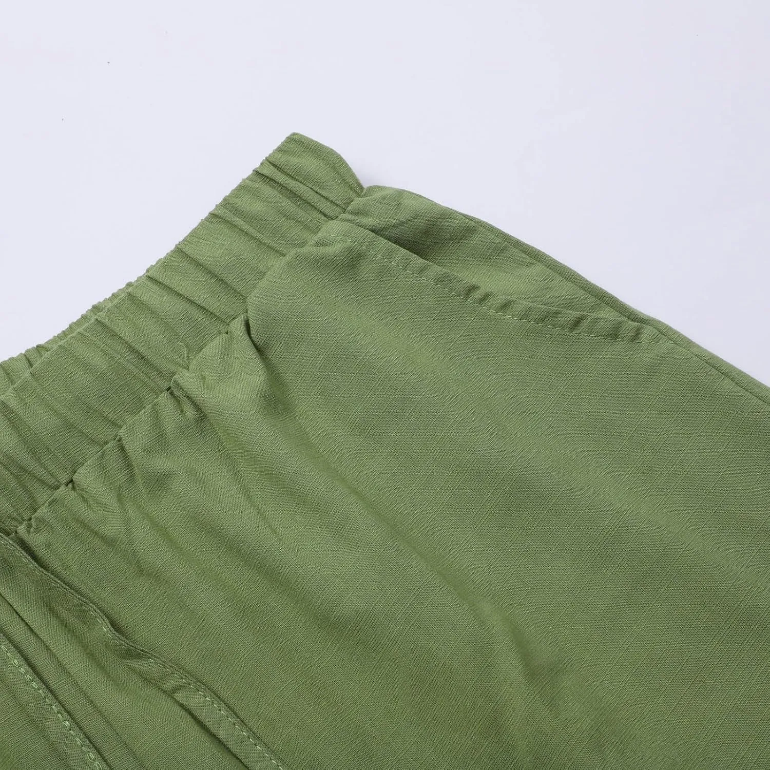 Men's Linen Casual Pants with Pockets Summer Elastic Waist Basic Capris Solid Leisure Athletic Five Short Pant Big and Tall