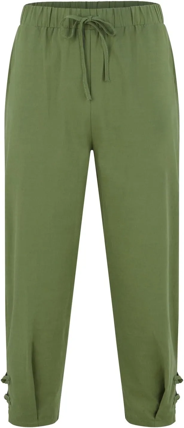 Men's Linen Casual Pants with Pockets Summer Elastic Waist Basic Capris Solid Leisure Athletic Five Short Pant Big and Tall