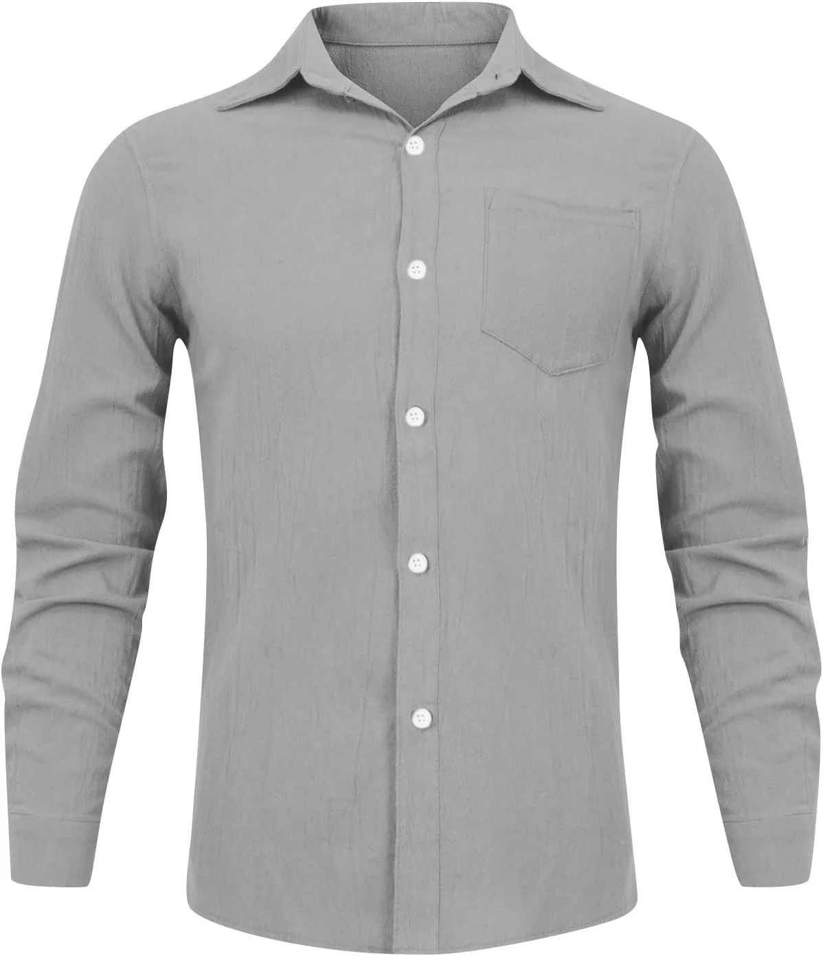 Men's Linen Dress Shirt Regular Fit Stretch Long Sleeve Solid Business Wedding Button Down Stretch Shirts Plus Size