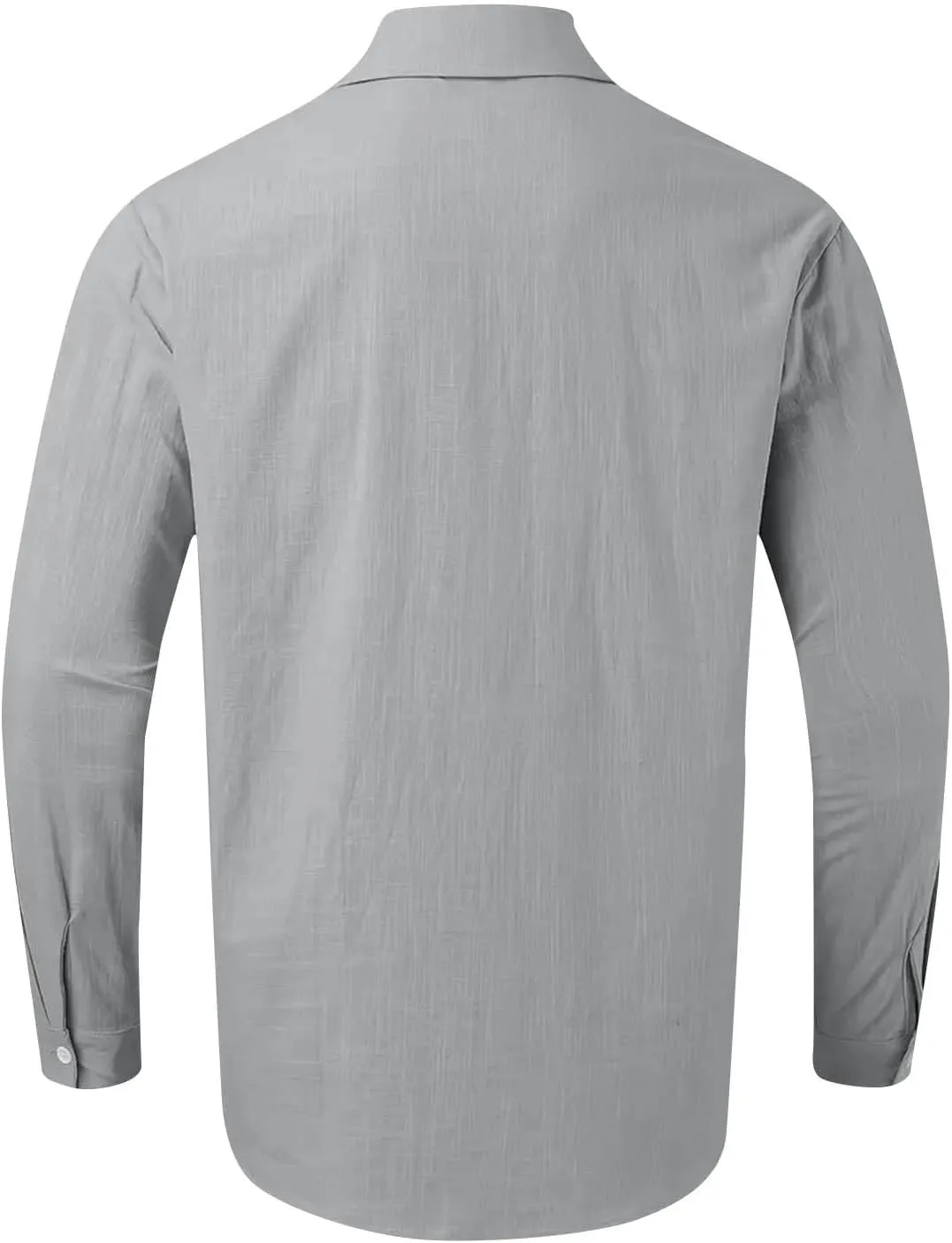 Mens Linen Shirt Casual Button Down Long Sleeve Trendy Business Tops with Pockets Solid Color Basic Lapel Shirt 2025