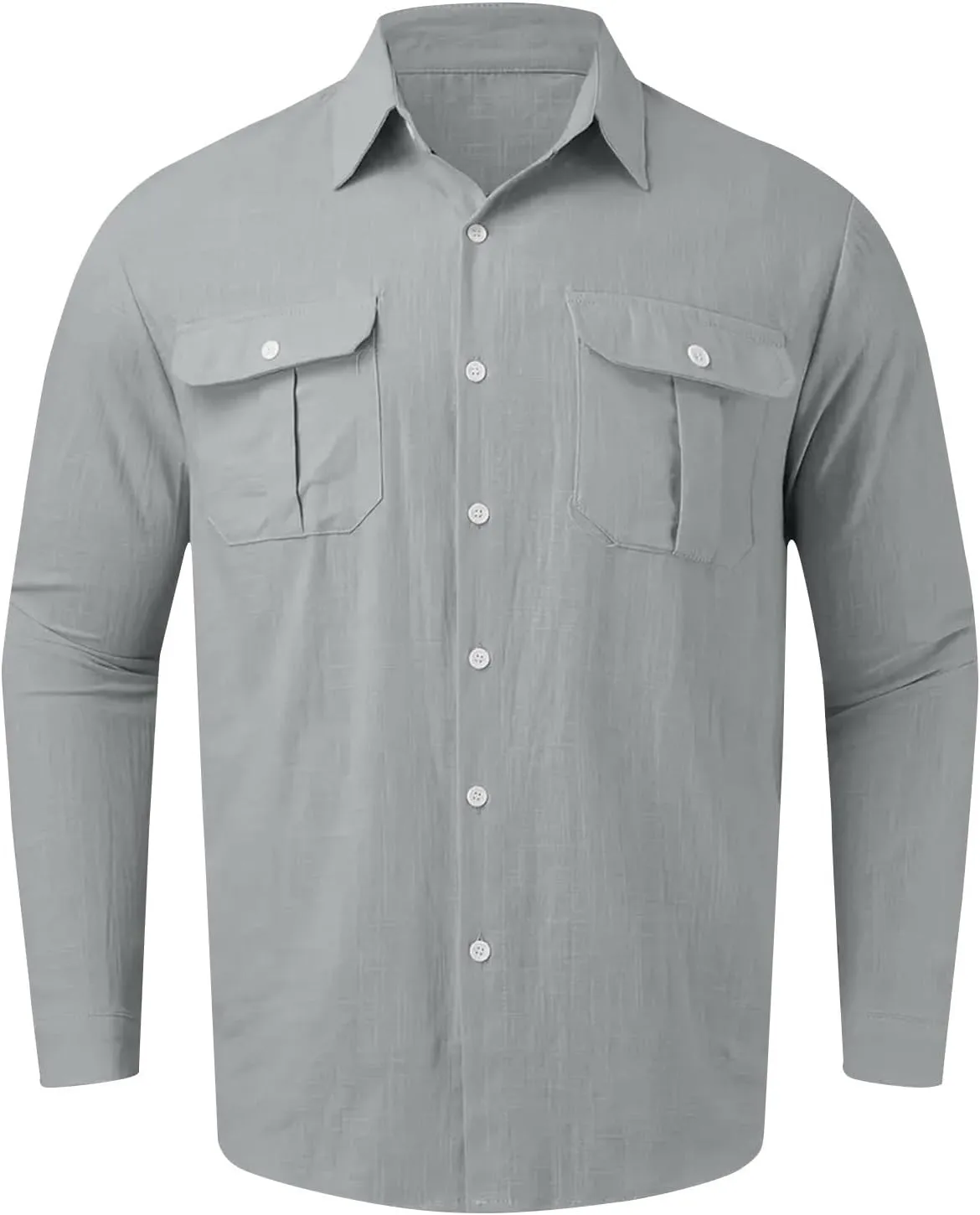 Mens Linen Shirt Casual Button Down Long Sleeve Trendy Business Tops with Pockets Solid Color Basic Lapel Shirt 2025
