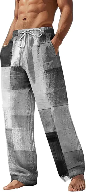 Men's Linen Trousers Summer Elastic High Waist Drawtring Pants Drawstring Lightweight Holiday Streetwears Summer Casual Pants