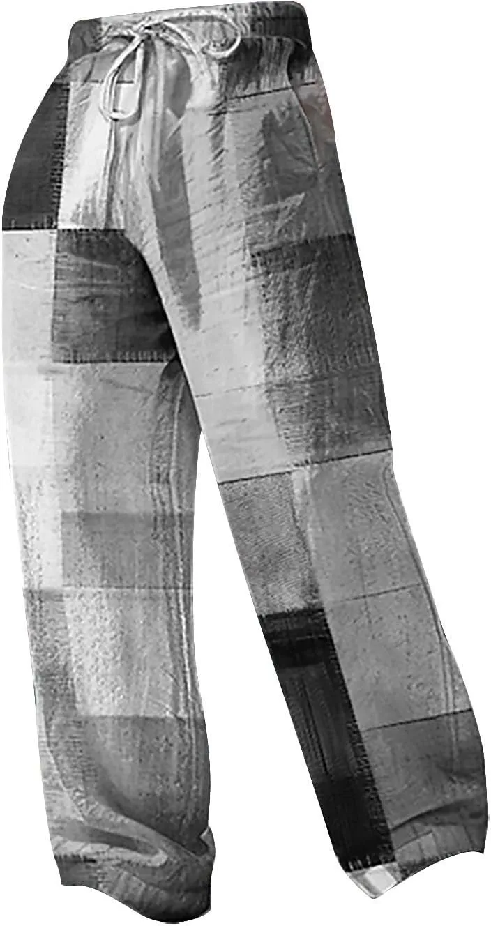 Men's Linen Trousers Summer Elastic High Waist Drawtring Pants Drawstring Lightweight Holiday Streetwears Summer Casual Pants