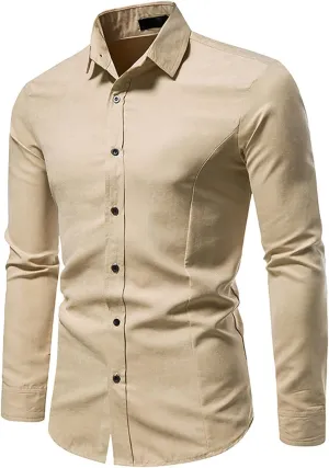 Mens Long Sleeve Dress Shirts Slim Fit Wrinkle-Resistant Designer Stretch Shirts Wedding Party Business Work Top