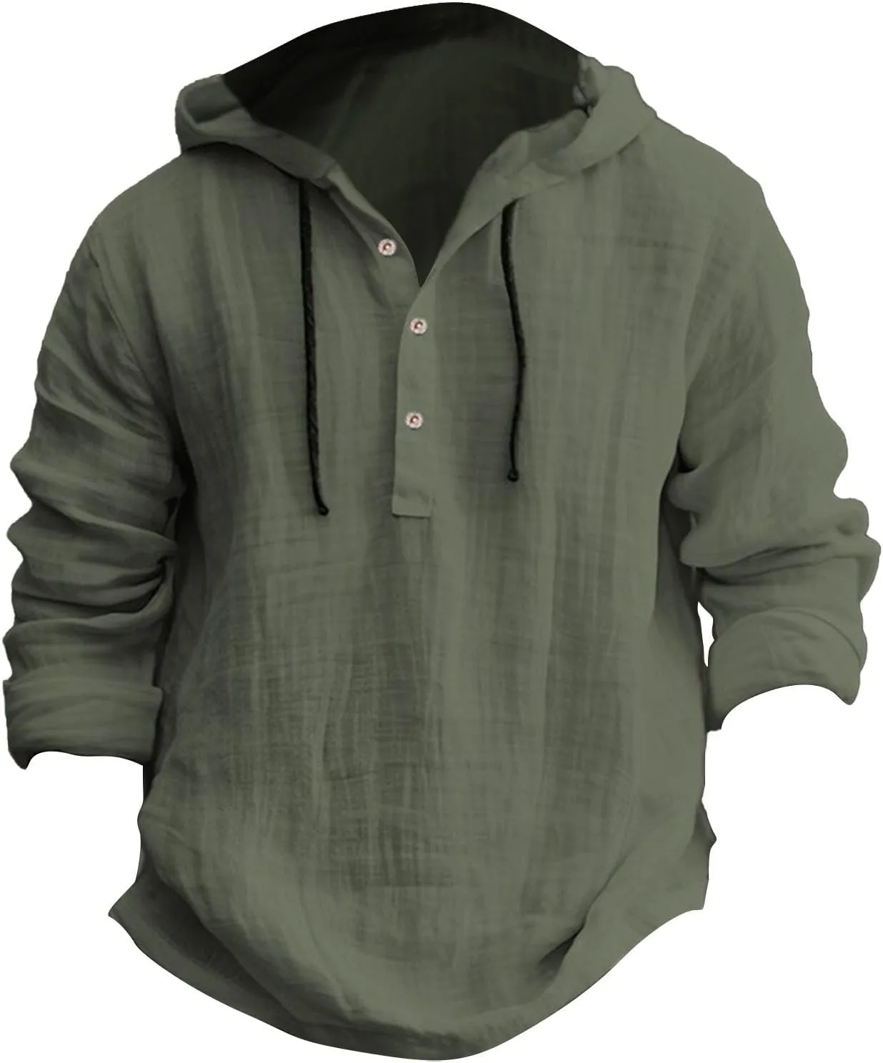 Mens Long Sleeve Linen Hippie Shirts with Hood V Neck Button Up Hooded Sweatshirts Casual Hawaiian Beach Yoga Shirts