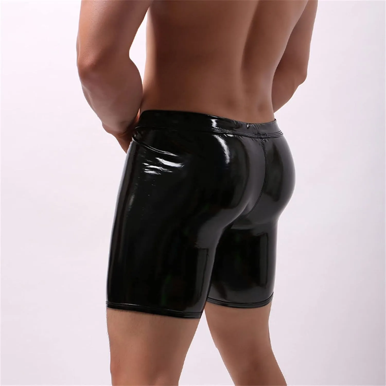 Mens Metallic Shiny Underpants Boxer Briefs Imatation Patent Leather Underwear Sport Wlow Rise Bulge Pouch Trunks