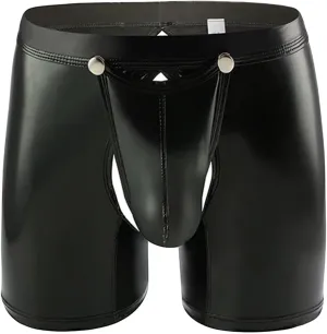 Mens Metallic Shiny Underpants Boxer Briefs Imatation Patent Leather Underwear Sport Wlow Rise Bulge Pouch Trunks