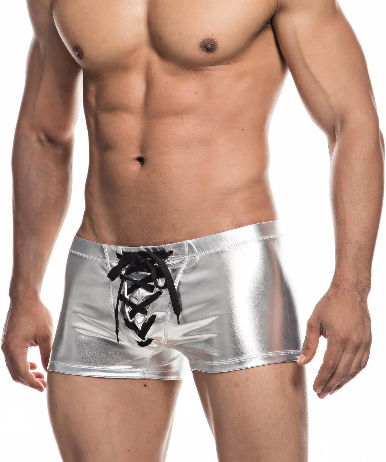 Men's Metallic Shorts Yoga Shiny Boxer Briefs Shiny Hot Pants Underwear Bikinis with Draswtring