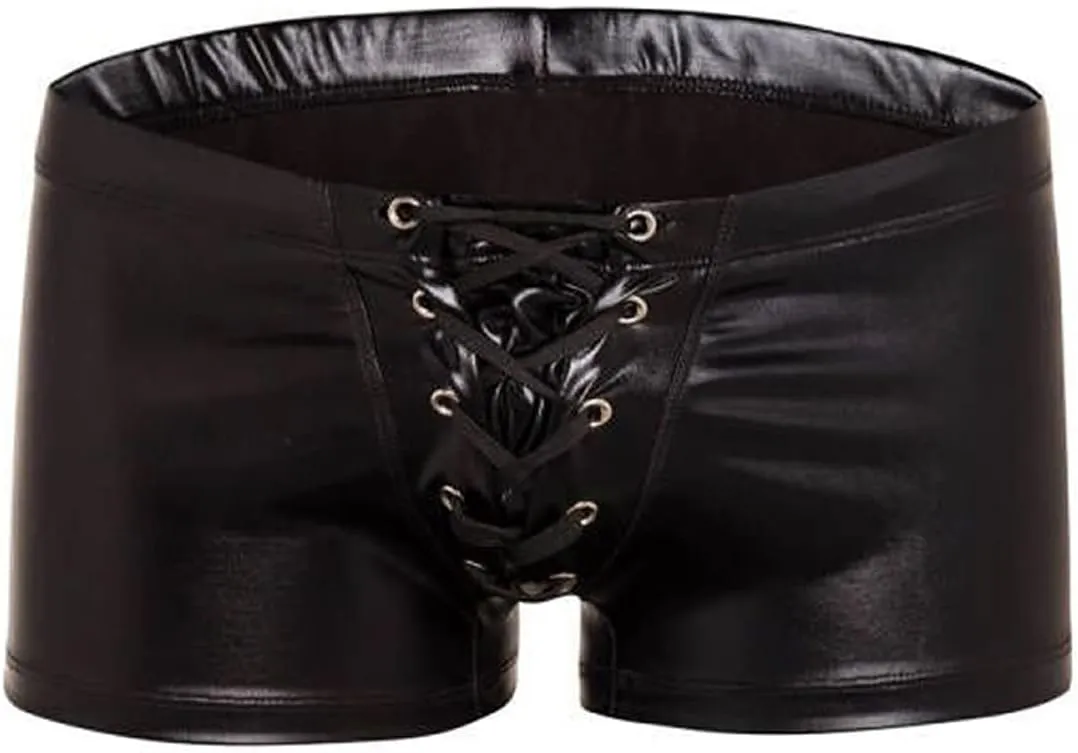 Men's Metallic Shorts Yoga Shiny Boxer Briefs Shiny Hot Pants Underwear Bikinis with Draswtring