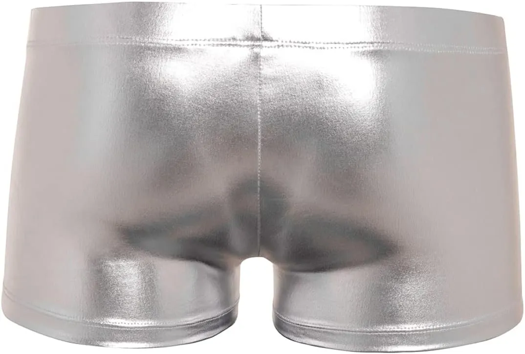 Men's Metallic Shorts Yoga Shiny Boxer Briefs Shiny Hot Pants Underwear Bikinis with Draswtring