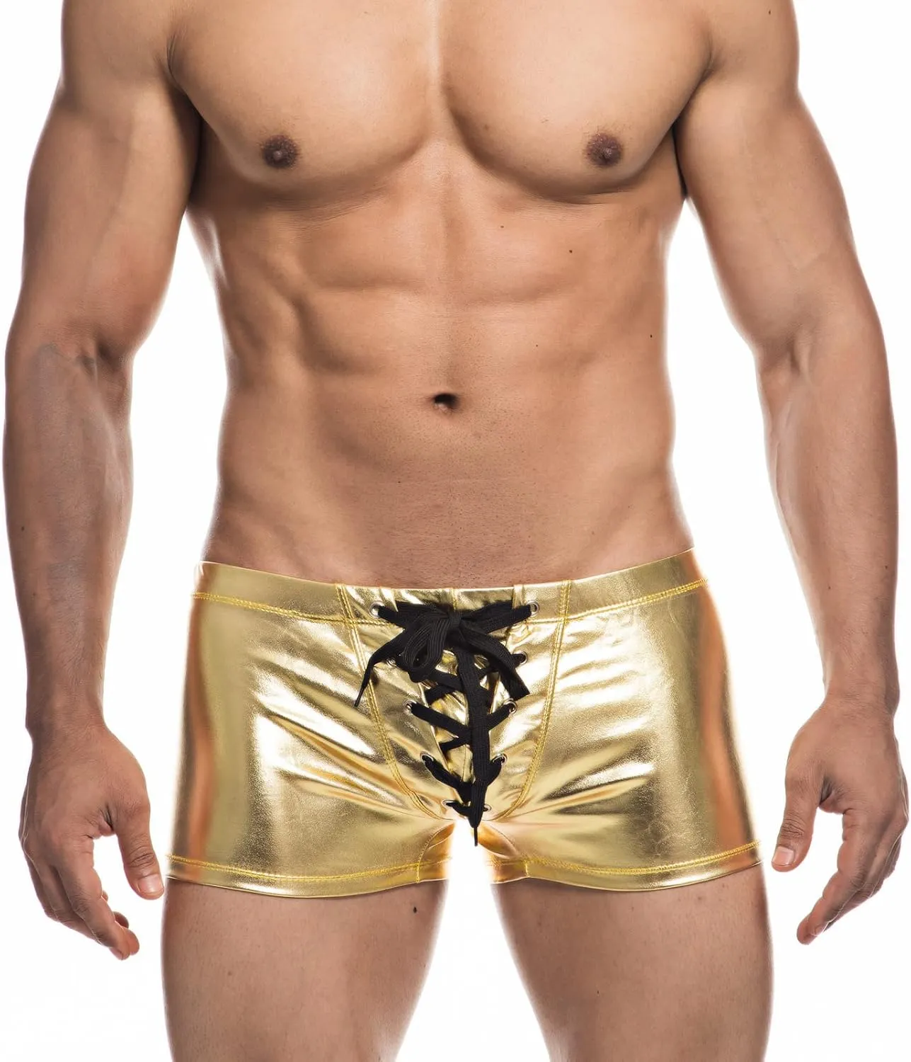 Men's Metallic Shorts Yoga Shiny Boxer Briefs Shiny Hot Pants Underwear Bikinis with Draswtring