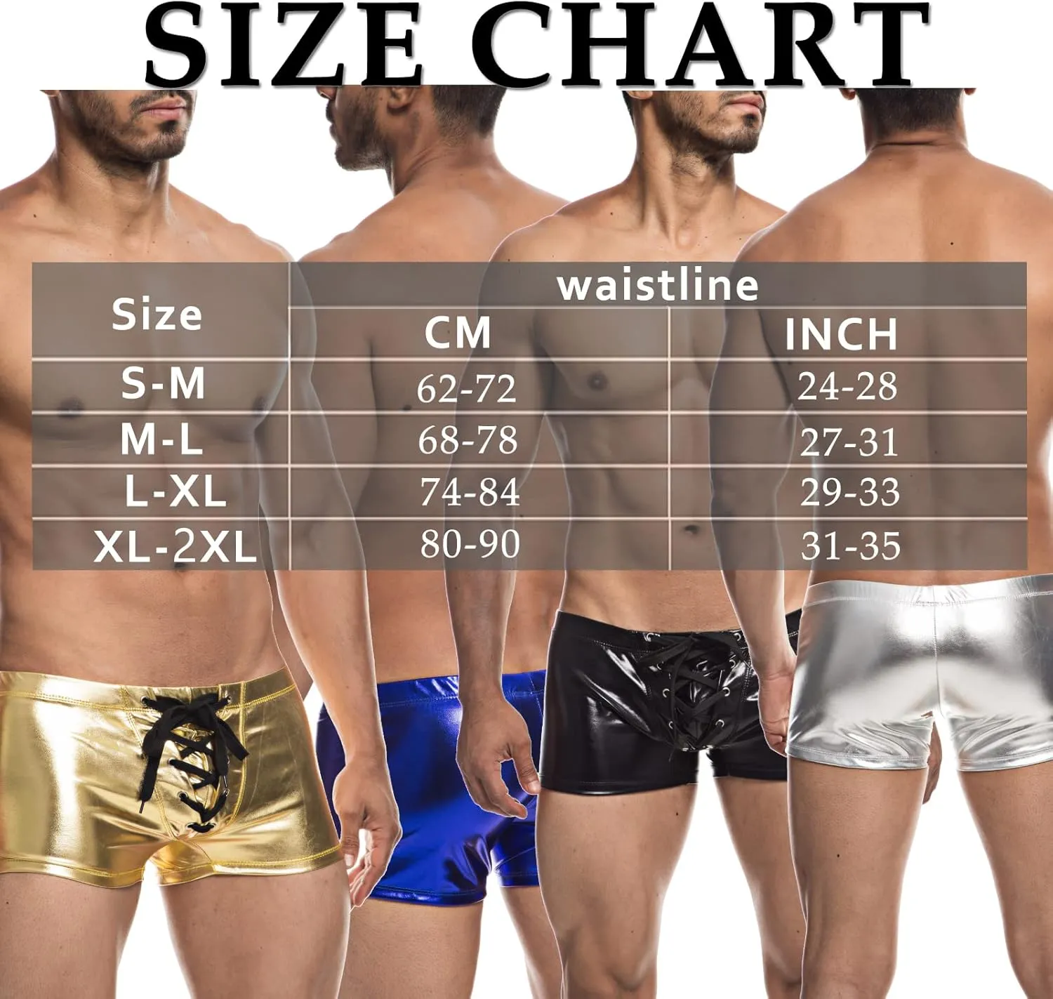 Men's Metallic Shorts Yoga Shiny Boxer Briefs Shiny Hot Pants Underwear Bikinis with Draswtring