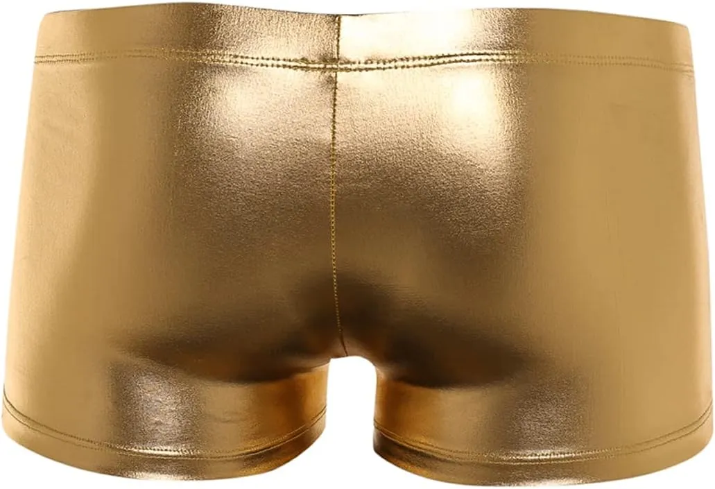 Men's Metallic Shorts Yoga Shiny Boxer Briefs Shiny Hot Pants Underwear Bikinis with Draswtring