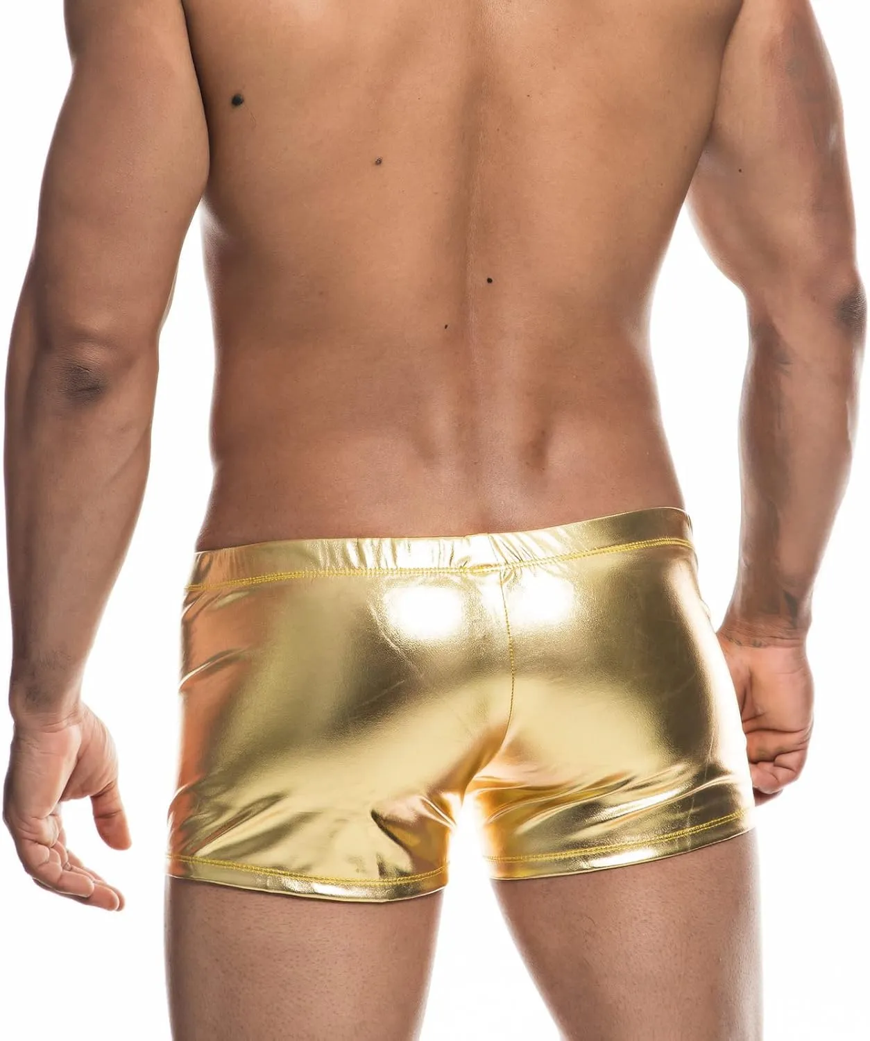 Men's Metallic Shorts Yoga Shiny Boxer Briefs Shiny Hot Pants Underwear Bikinis with Draswtring