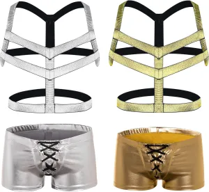 Men's Metallic Shorts Yoga Shiny Boxer Briefs Shiny Hot Pants Underwear Bikinis with Draswtring