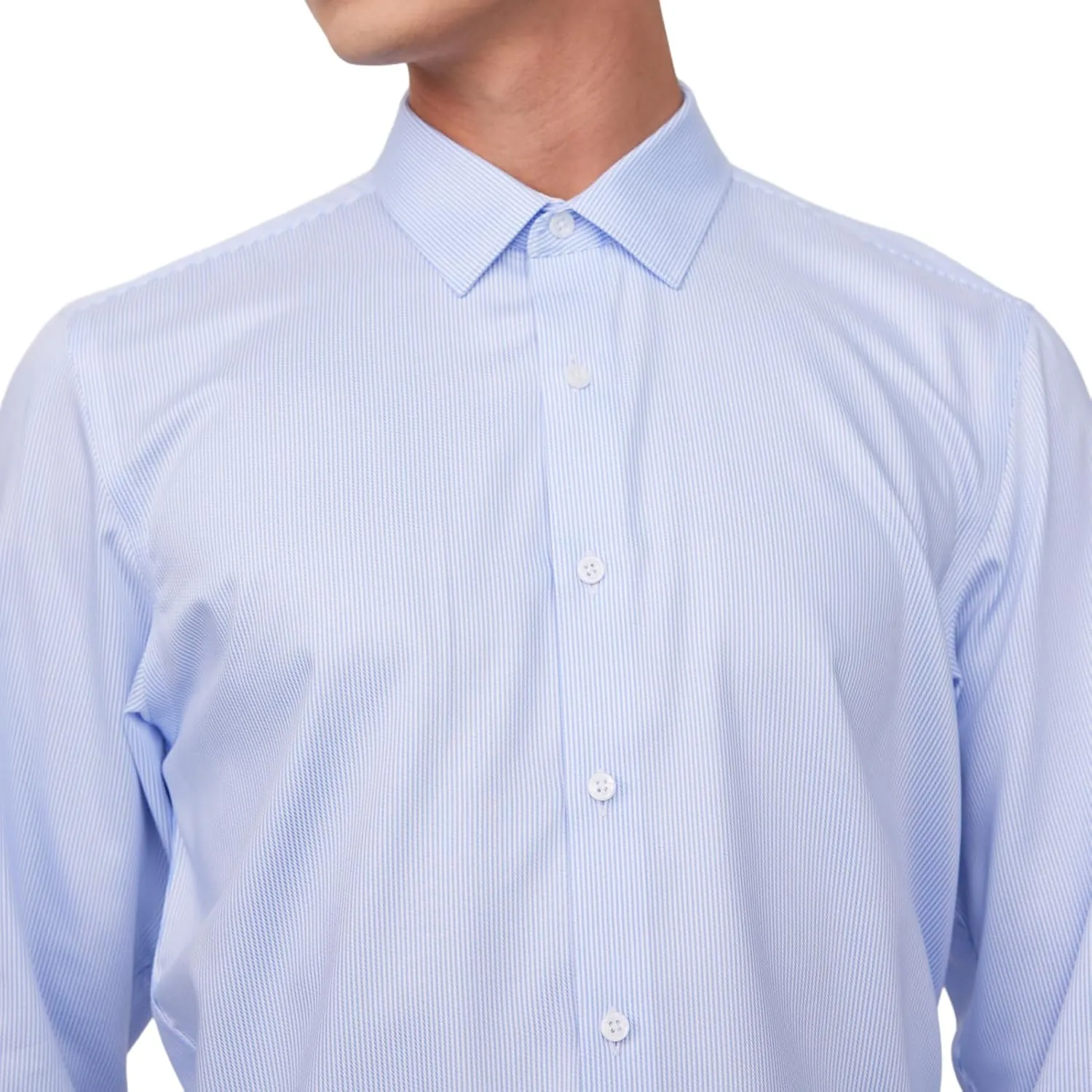 Men's Non-Iron Long Sleeve Pinpoint Stripe Dress Shirt, Spread Collar Slim Fit Wrinkle Resistant Button Down Shirts