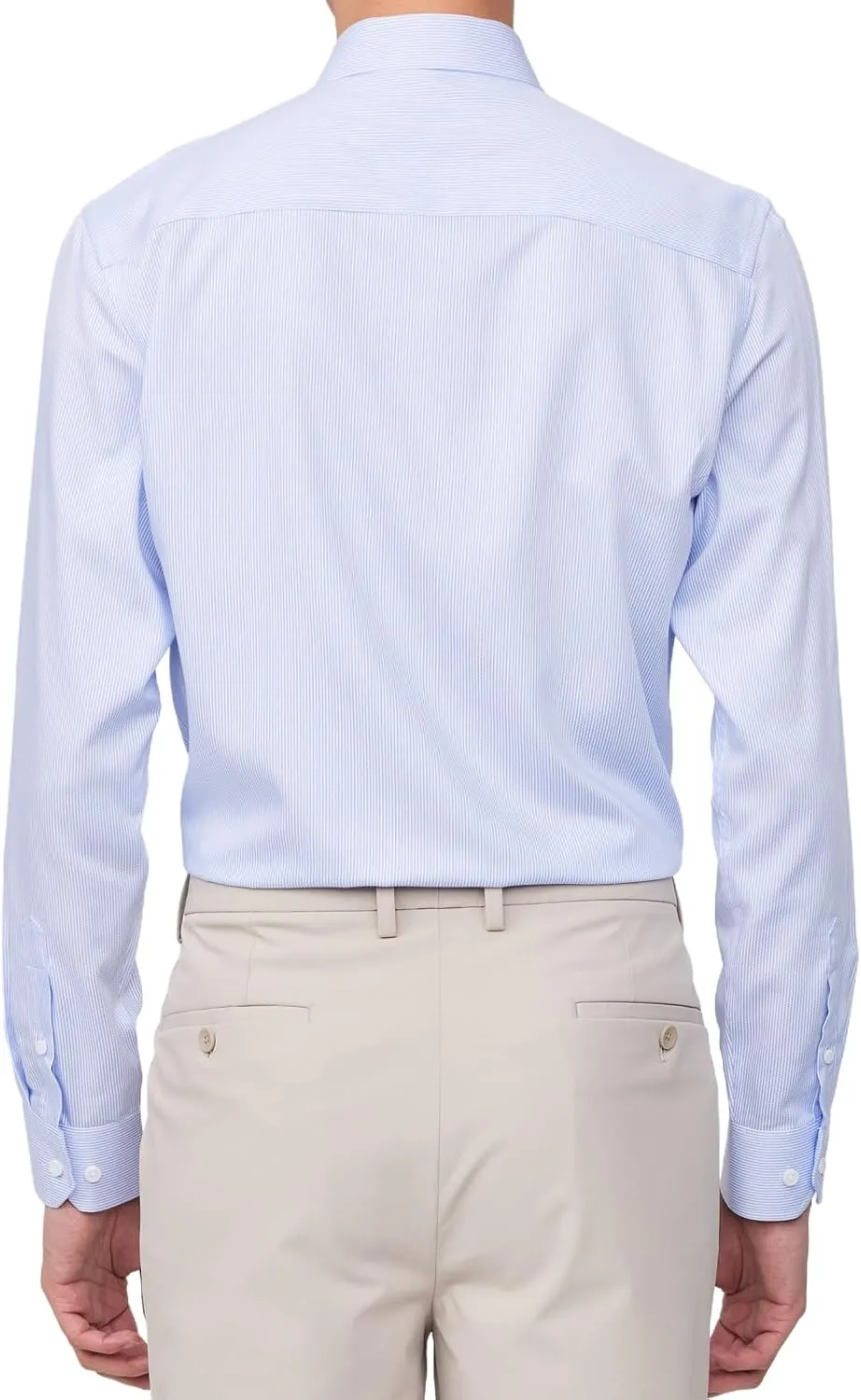 Men's Non-Iron Long Sleeve Pinpoint Stripe Dress Shirt, Spread Collar Slim Fit Wrinkle Resistant Button Down Shirts