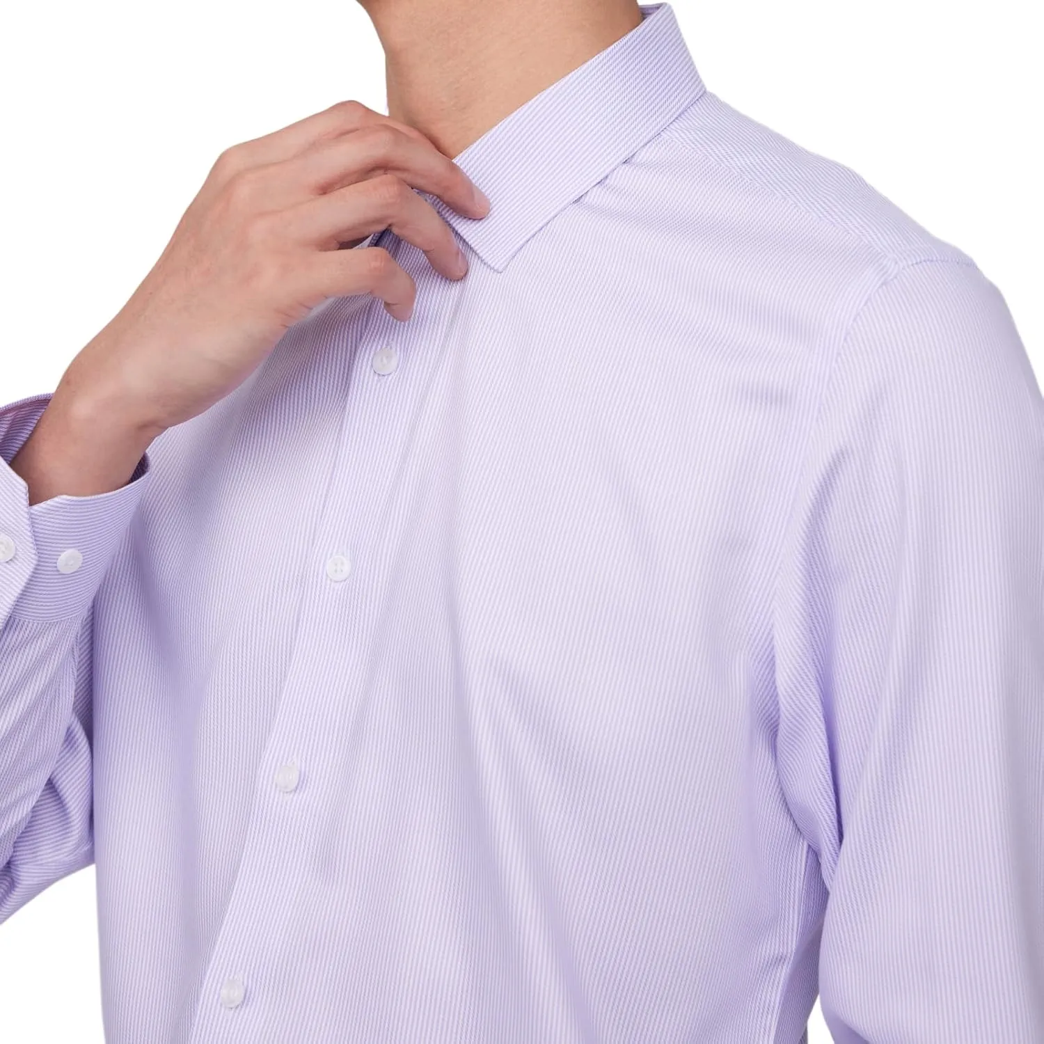 Men's Non-Iron Long Sleeve Pinpoint Stripe Dress Shirt, Spread Collar Slim Fit Wrinkle Resistant Button Down Shirts