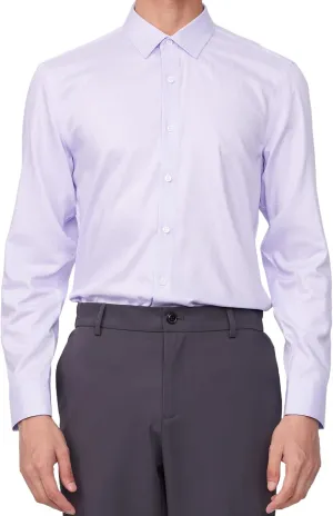 Men's Non-Iron Long Sleeve Pinpoint Stripe Dress Shirt, Spread Collar Slim Fit Wrinkle Resistant Button Down Shirts