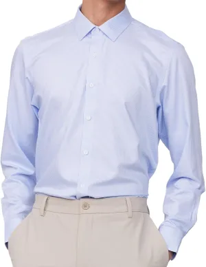 Men's Non-Iron Long Sleeve Pinpoint Stripe Dress Shirt, Spread Collar Slim Fit Wrinkle Resistant Button Down Shirts