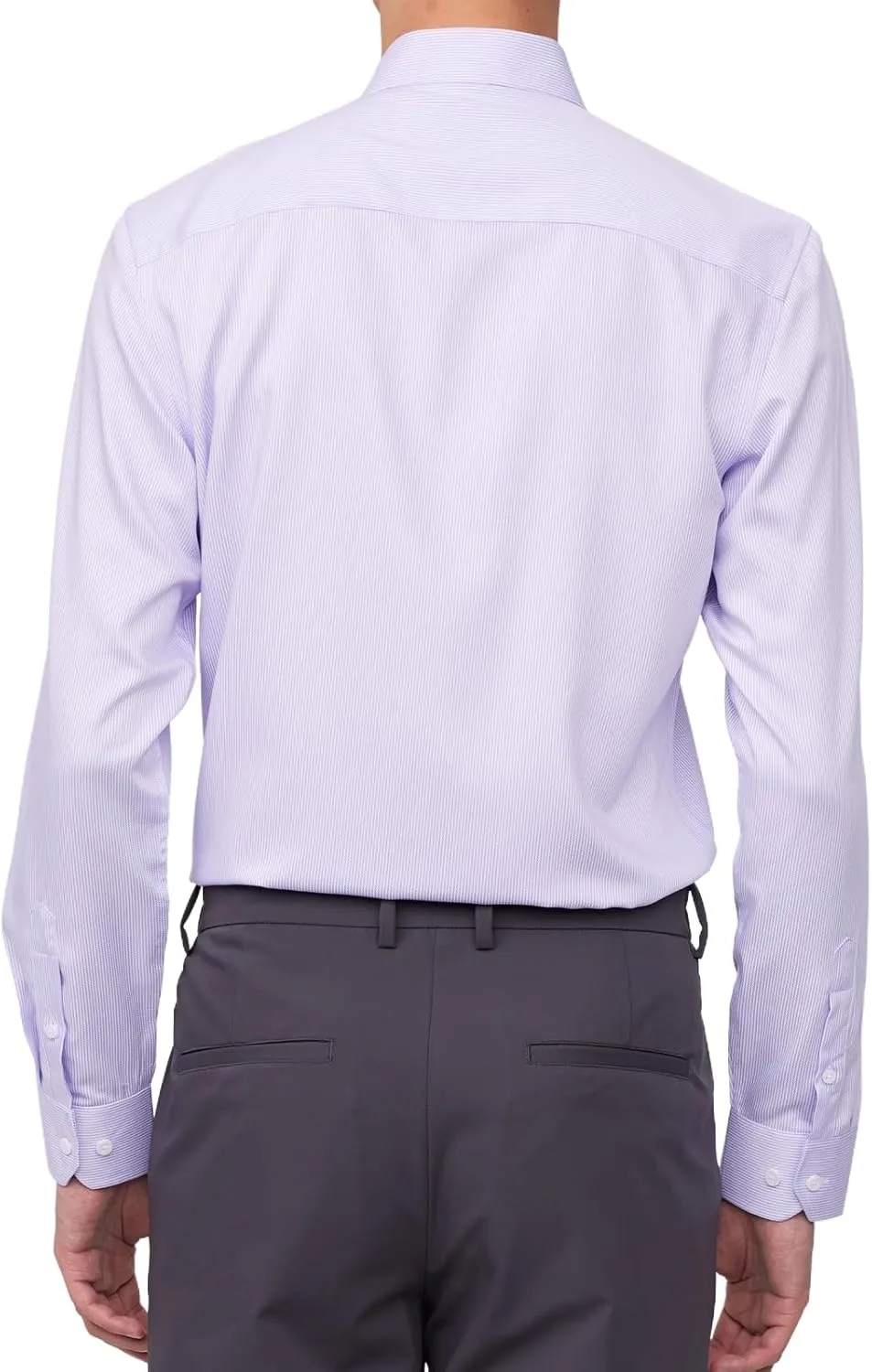 Men's Non-Iron Long Sleeve Pinpoint Stripe Dress Shirt, Spread Collar Slim Fit Wrinkle Resistant Button Down Shirts